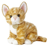 An orange tabby kitten plush toy from Miyoni Tots by Aurora with soft striped fur and expressive eyes.
